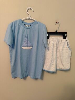 Southern Taters Light Blue Sailboat Shirt with Matching Shorts